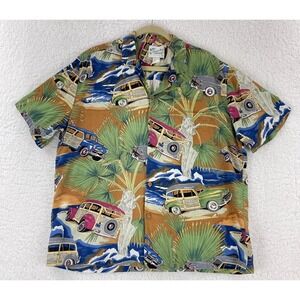 Diamond Head Sportswear Button-Up Shirt Mens Large Green Hawaiian VTG USA Made‎